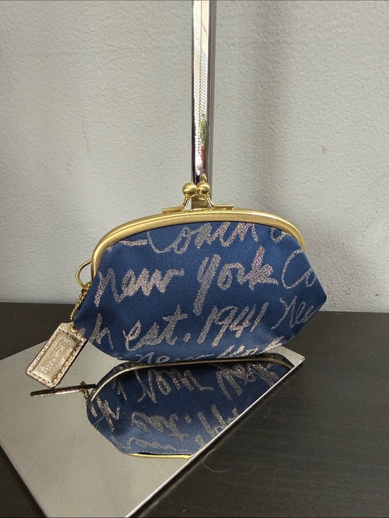 Coach Handbags - Coach Poppy Signature Script Print Kiss-Lock Coin Purse